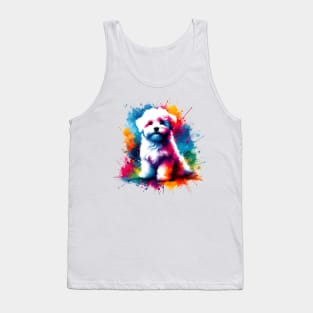 Charming Bolognese Dog in Colorful Splash Art Style Tank Top